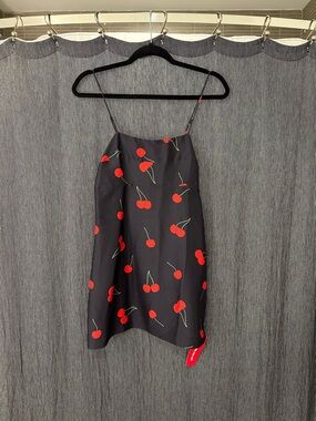 Realisation Par Black Mini Dress with Red Cherry Print